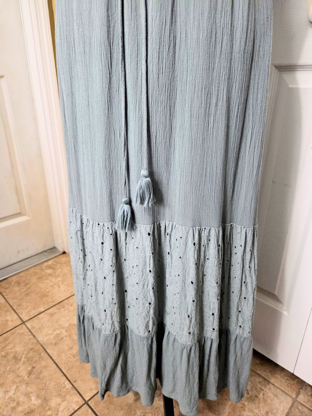Sonoma Light Sage Boho Tiered Dress with Tassel Tie - Picture 3 of 10